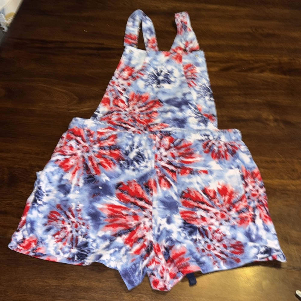 Nowhere in bounds firework, tie-dye overalls size medium 7/9 red, white and blue - Picture 5 of 6